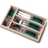 Laguiole 24 Piece Cutlery Set in Wooden Presentation Tray in Dark Green