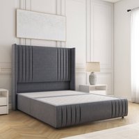BSSPOKE Peyton Divan Bed Plush Velvet 54" Headboard & No Mattress No Drawers in Charcoal | Size: Small Double