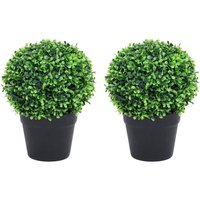 Berkfield Home Artificial Boxwood Plants 2 pcs with Pots Ball Shaped Green 27 cm
