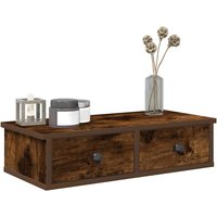 Berkfield Home Wall Shelf with Drawers Smoked Oak 60x25x15 cm Engineered Wood in Brown | Size: 60 x 25 x 15 cm