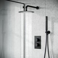 Matte Black 2 Dial 2 Way Round Concealed Thermostatic Mixer Valve Shower Head & Handset