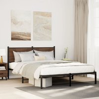 Metal Bed Frame without Mattress Smoked Oak 137x190 cm
