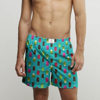 CLAUDIO LUGLI Ice Cream Lollys Cotton Poplin Print Boxer Shorts in Aqua | Size: Small