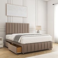 BSSPOKE Sierra Divan Bed Plush Velvet 24"Headboard 2Drawers Footend & Mattress in Bronze | Size: King