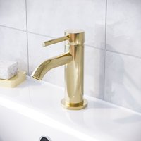Modern Deck Mounted Cloakroom Brushed Brass Round Basin Mono Mixer Tap