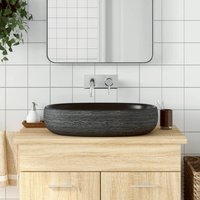 Berkfield Home Countertop Basin Grey & Black Oval 59x40x14 cm Ceramic | Size: 59 x 40 x 14 cm