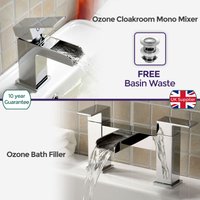 Ozone Waterfall Brass Chrome Modern Cloakroom Bath Filler Mixer Tap Free Waste
