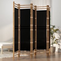 Berkfield Home Folding 5-Panel Room Divider 200 cm Bamboo & Canvas in Black
