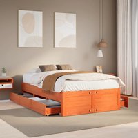 Bed Frame without Mattress Drawers Wax 135x190 cm Double Solid Wood Pine