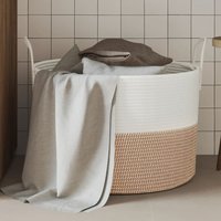 Berkfield Home Storage Basket Brown & White √ò51x33 cm Cotton | Size: 51x33 cm