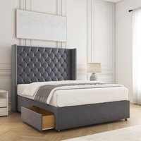 BSSPOKE Olivia Plush Divan Bed Set 54"Headboard 2Drawers Footend & Mattress in Charcoal | Size: Double