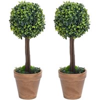 Berkfield Home Artificial Boxwood Plants 2 pcs with Pots Ball Shaped Green 33 cm