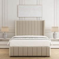 BSSPOKE Zoe Plush Velvet Divan Bed Set 54" Headboard & Mattress No Drawers in Cream | Size: Super King