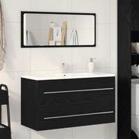 Berkfield Home Sink Cabinet with Mirror Black Oak 90x45x1, 5 cm Engineered Wood