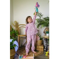 Fox In A Box Girl's Cosmic Moon & Star Cotton Pyjama Set in Pink | Size: 6-7 Years