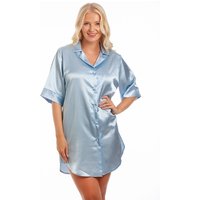 Lady Olga Women's British Made Satin Short Sleeved Nightshirt in Pale Blue | Size: 10-12