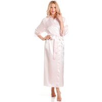 Lady Olga Women's English Made Long Satin Dressing Gown With Lace Detail in Pale Pink | Size: 8-10