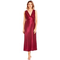 Lady Olga Women's English Made Long Satin Nightdress with Lace Built Up Shoulder in Burgundy | Size: 18-20