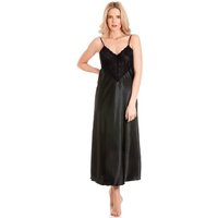 Lady Olga Women's English Made Long Nightdress with Deep Lace Detail in Black | Size: 8-10