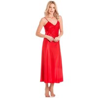 Lady Olga Women's English Made Long Nightdress with Deep Lace Detail in Red | Size: 18-20