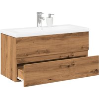 Berkfield Home Sink Cabinet with Built-in Basin Artisan Oak 91x39.5x49 cm in Brown