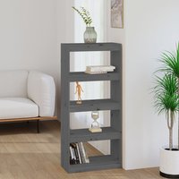 Berkfield Home Book Cabinet/Room Divider Grey 60x30x135.5 cm Solid Wood Pine