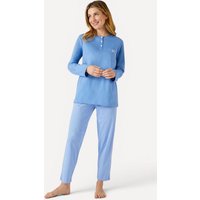 Damart Women's Pyjamas pull-on cotton print long sleeve tunic top & trousers in Blue | Size: XL