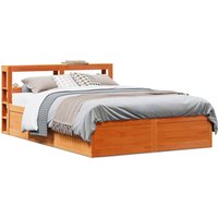 Berkfield Home Bed Frame with Headboard Wax Brown 135x190 cm Double Solid Wood Pine