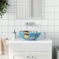 Berkfield Home Countertop Basin Multicolour Round Φ41x14 cm Ceramic in Blue | Size: 41x14 cm