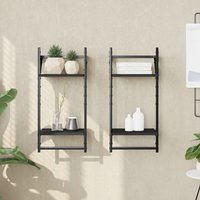 Berkfield Home 2-Tier Wall Shelves with Bars 2 pcs Black 30x25x65 cm | Size: 30 x 25 x 65 cm