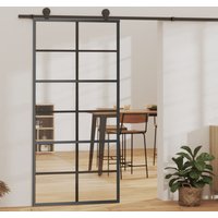 Berkfield Home Sliding Door with Hardware Set ESG Glass&Aluminium 90x205 cm in Black