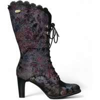 Laura Vita Women's Alcbane 0351 Floral Gothic Victorian Leather Heeled High Boots in Violet | Size: 8