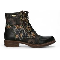 Laura Vita Women's Anita 006 Floral Gothic Victorian Leather Ankle Boots in Black | Size: 7
