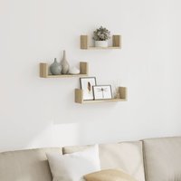 Berkfield Home Wall Shelf 3 pcs Sonoma Oak Engineered Wood in Brown