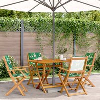 5 Piece Garden Dining Set Leaf Pattern Fabric & Solid Wood