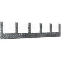 Berkfield Home U-shape Gabion Basket with 6 Posts Iron 620x20x150 cm in Silver | Size: 620 x 20 x 150 cm