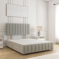 BSSPOKE Sierra Divan Bed Plush 24"Headboard 2Drawers Same Side & No Mattress in Silver | Size: Single