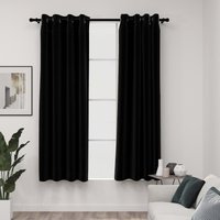 Berkfield Home Linen-Look Blackout Curtains with Grommets 2pcs Black 140x175cm | Size: 140x175 cm