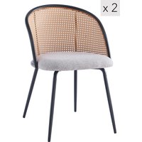 Set 2 Industrial Metal Cane Rattan Dining Chairs