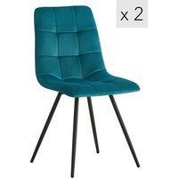 Nordlys Set of 2 Scandinavian Dining Chairs with Metal Buttoned Backrests in Blue