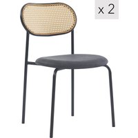 Set 2 Industrial Metal Cane Rattan Dining Chairs
