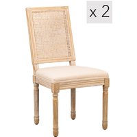 Nordlys Set of 2 Classic Dining Room Chairs Wood Cane Rattan Fabric in Beige