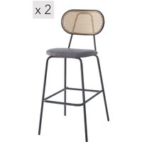 Nordlys Set of 2 Industrial Metal Wicker Bar Stools in Black