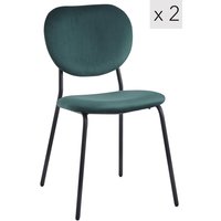 Nordlys Set of 2 Scandinavian Dining Chairs with Metal Buttoned Backrests in Green