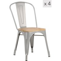 Nordlys Set of 4 Industrial Metal Wood Dining Chairs in Grey