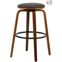 Nordlys Set of 2 Industrial Metal Wood Bar Stools in Black