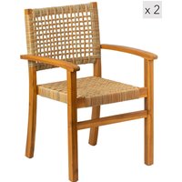 Nordlys Set of 2 Solid Acacia Wood & Rope Garden Chairs in Brown