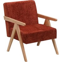 Nordlys Scandinavian Lounge Armchair with Wooden Frame & Fabric in Red
