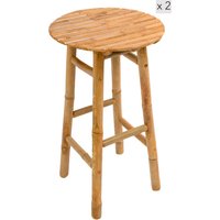Nordlys Set of 2 Indoor Outdoor Bar Stools Wood Bamboo in Brown