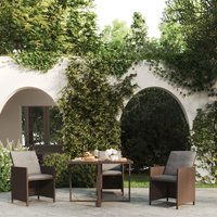 Berkfield Home Garden Table Brown 109x107x74 cm Poly Rattan & Glass | Size: 109 x 107 x 74 cm